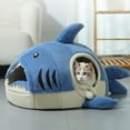 thumbnail image 1 of Sahpxhe Cute Shark Shape Kennel for Pets, Winter Thickened Warm Soft Comfortable Pet Bed House for Small and Medium Dogs Cats 19.7x15.7x10.2 Inch Blue, 1 of 6