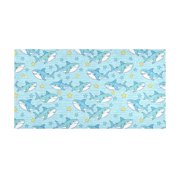Cute Shark Starfish Summer Bath Mat 39x20 Inch Soft Absorbent Non-Slip Plush Bathroom Rug for Floor