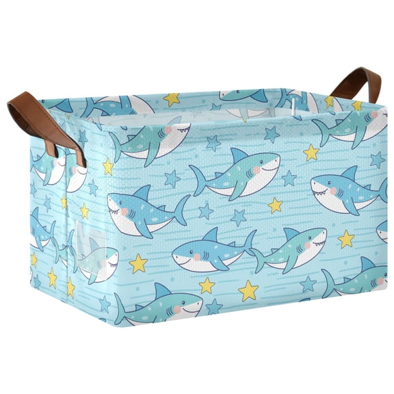 Cute Shark Starfish Summer Collapsible Storage Bin Open Home Shelf Basket Water-Resistant Iron Frame Large