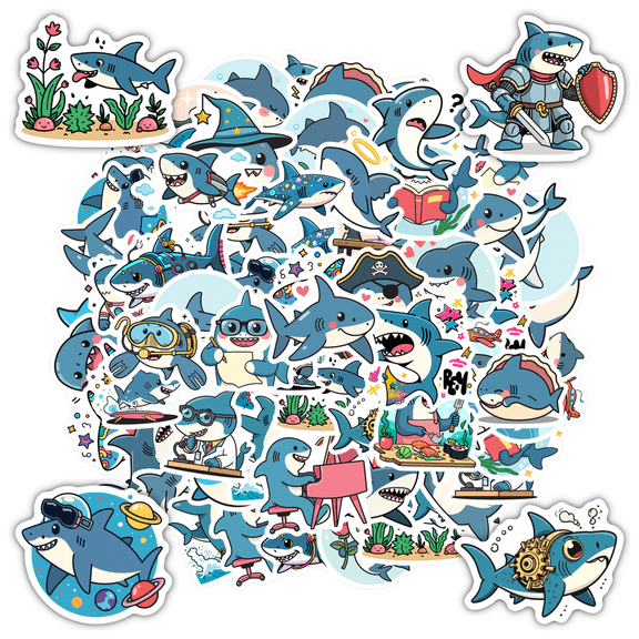 Cute Shark Stickers Adventure Stickers Funny Cartoon Stickers for Laptops Suitcases Notebooks