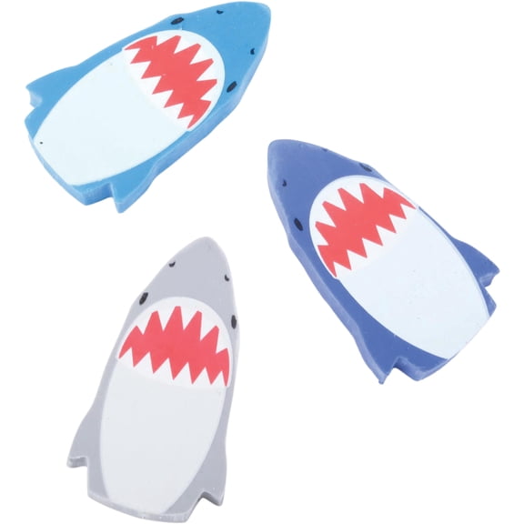 Cute Shark Theme Thick 2" Rubber Party Favor Erasers, 12 CT, Blue Black Grey