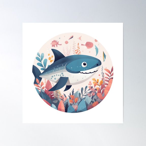 Cute Shark Vector Poster Wall Art, Modern Wall Decor For Living Room Bedroom, 16X16 UNFRAMED