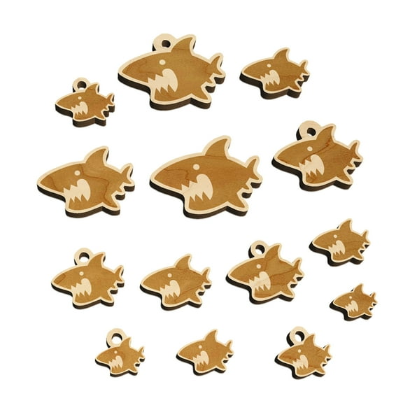 Cute Shark icon Wood Mini Charms Shapes DIY Craft Jewelry - With Hole - Various Sizes (16pcs)