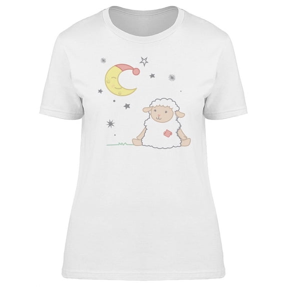Cute Sheep And Moon Cartoon T-Shirt Women -Image by Shutterstock, Female Medium