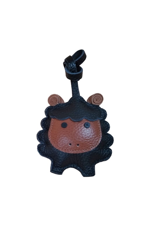 Cute Sheep Bag Charm Genuine Leather Keychain, Handmade Lamb Purse Pendant for Women Girls