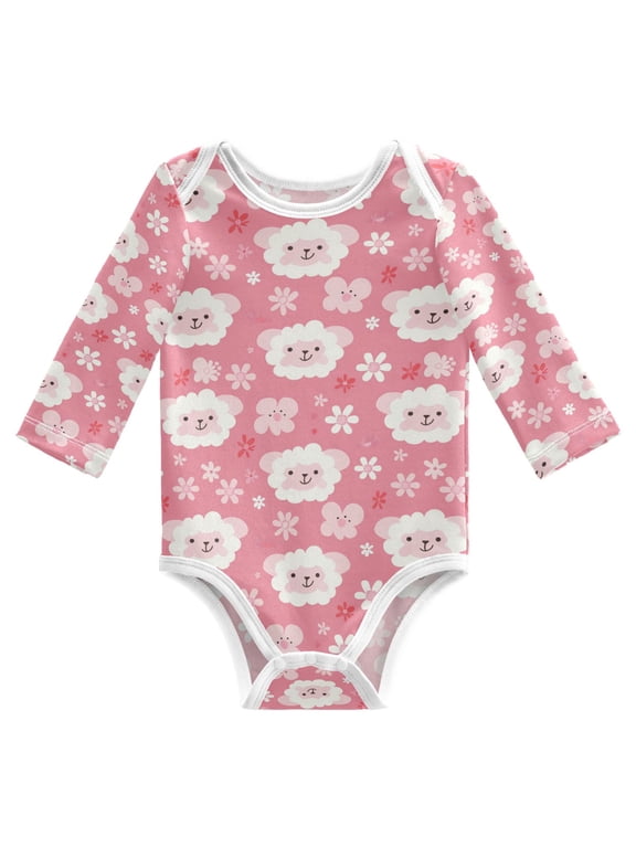 Cute Sheep Cartoon Flowers Baby's Pure Cotton Bodysuit Long Sleeves Pajamas One-Piece Romper Unisex 3 Months