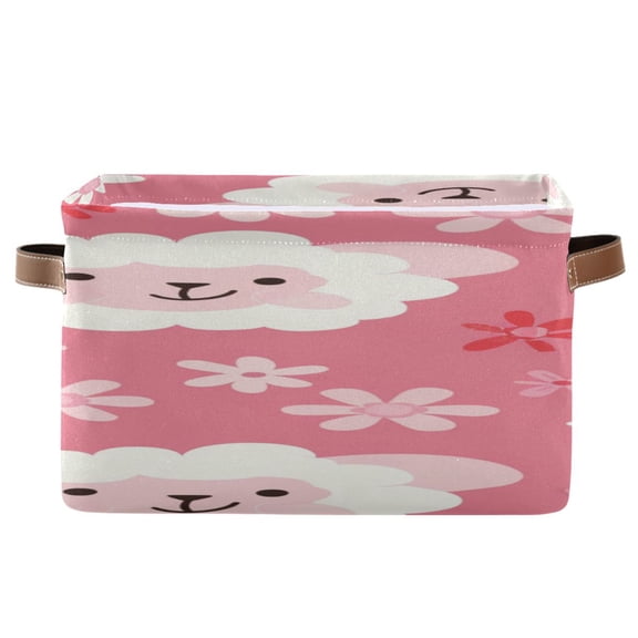 Cute Sheep Cartoon Flowers Square Storage Bins with Handles Collapsible Containing Box 1 Pack