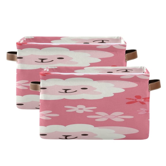 Cute Sheep Cartoon Flowers Square Storage Bins with Handles Collapsible Containing Box 2 Packs