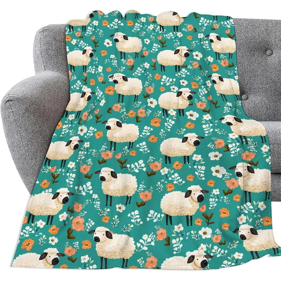 Cute Sheep Flannel Blanket, Soft Cozy Animal Throw for Boys and Girls, Sheep Lover Gift, 80x60 inch