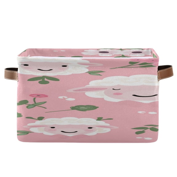 Cute Sheep Flowers Leaves Square Storage Bins with Handles Collapsible Containing Box 1 Pack