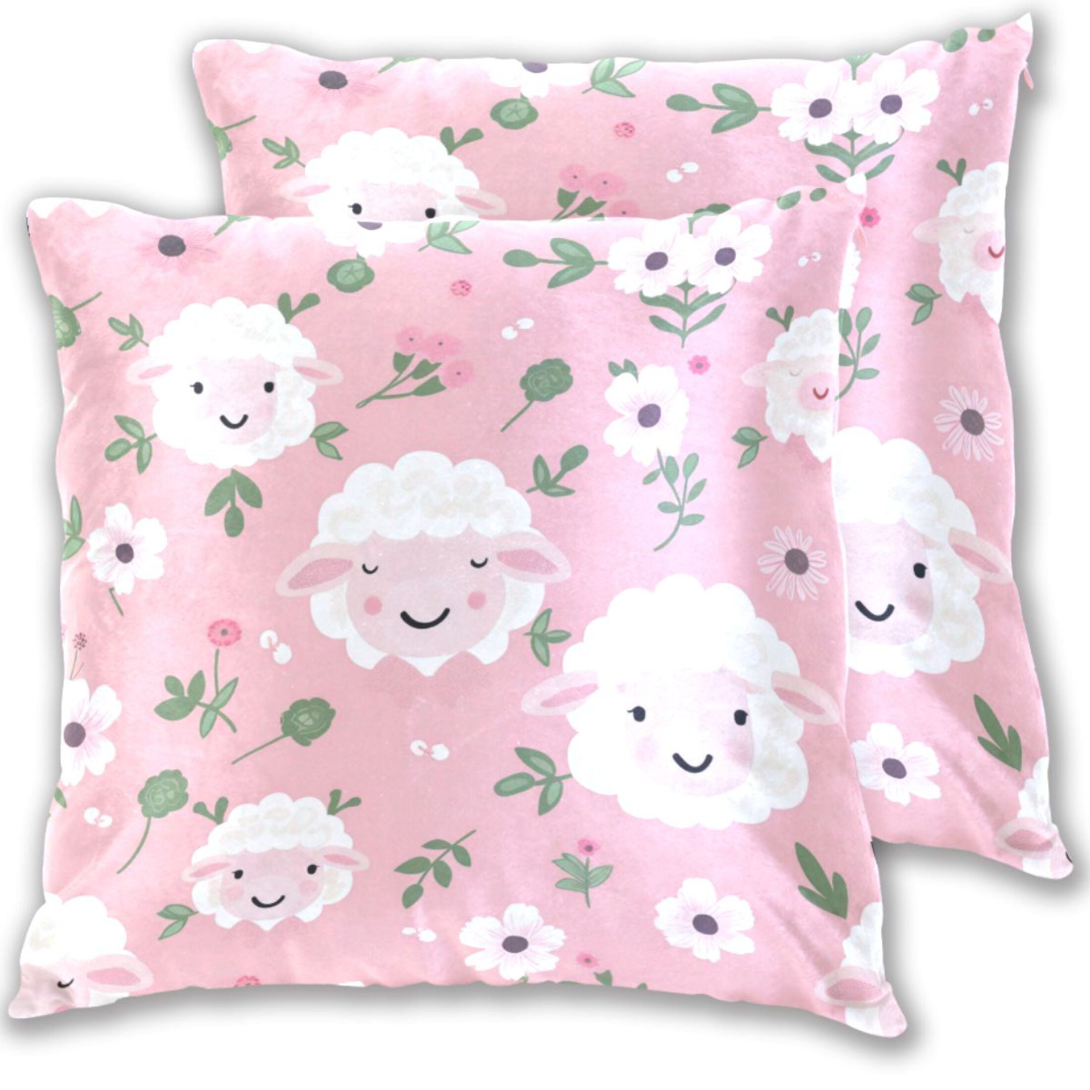 Cute Sheep Flowers Leaves Throw Pillow Covers Pillowcases 18 x 18 Inch