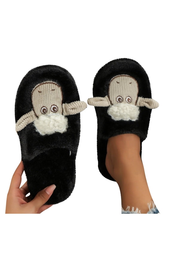 Women's Cute Sheep Fluffy Memory Foam House Flat Slippers Winter Warm Plush Anti-Slip Slipper for Indoor & Outdoor