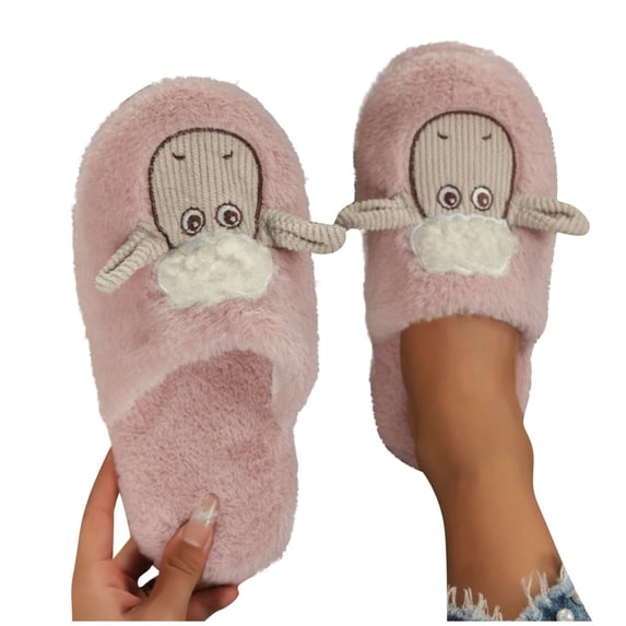 CHUMUD Women's Cute Sheep Fluffy Memory Foam House Flat Slippers Winter Warm Plush Anti-Slip Slipper for Indoor & Outdoor