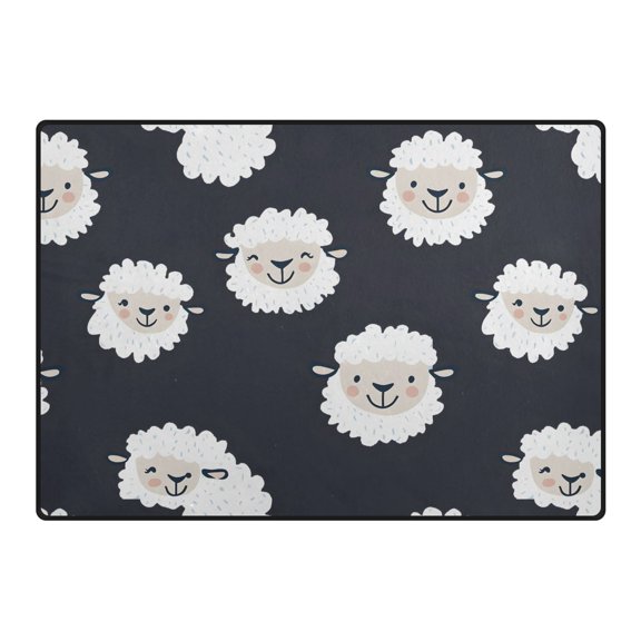 Cute Sheep Head Pattern Area Rug 80x58 Inch Non Slip Absorbent Soft for Living Room Dining