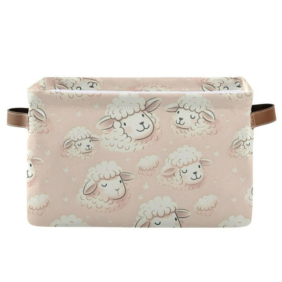 Cute Sheep Head Storage Bins with Handle Fabric Organizer Basket Foldable Box 1 Pack 14.2x10.2x8.3