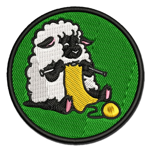 Cute Sheep Knitting with Wool Yarn Applique Multi-Color Embroidered Hook & Loop Patch - 2.0 Inch Mini