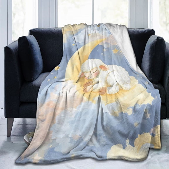 Cute Sheep Pattern Throw Blanket, Dense Cloud Doodle Artwork, Playful and Cozy Home Decor 50x40