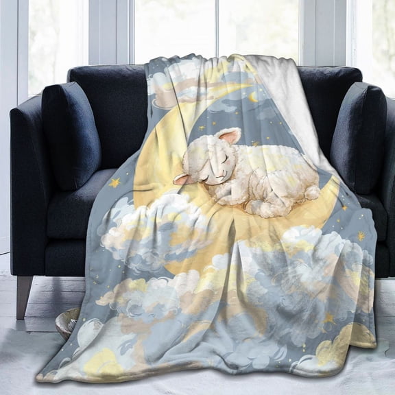 Cute Sheep Pattern Throw Blanket, Dense Cloud Doodle Artwork, Playful and Cozy Home Decor 50x40
