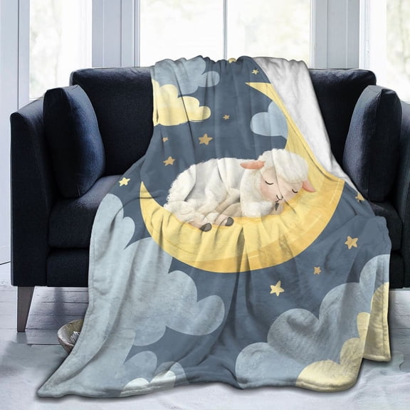 Cute Sheep Pattern Throw Blanket, Dense Cloud Doodle Artwork, Playful and Cozy Home Decor 50x40