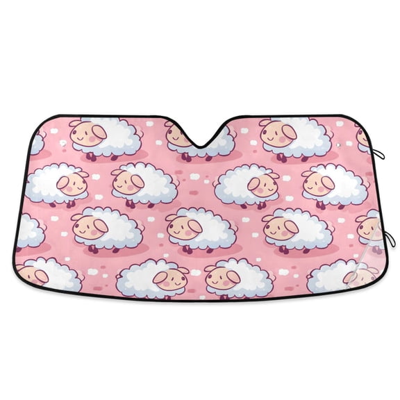 Cute Sheep Sit Car Windshield Sun Shade Foldable Car Front Window Visor Heat and UV Protection 53x23.5
