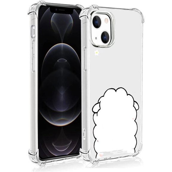 Cute Sheep and Flower Phone Case Compatible with 12 Pro, Clear Shell with Cartoon Little Sheep Pattern for Girls Women Soft TPU Shockproof Cover