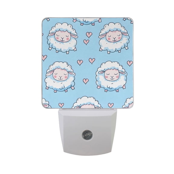 Cute Sheep and Heart Night Light 2 Pack LED Nightlight Plug into Wall Dusk to Dawn Sensor Soft White