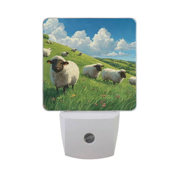 Cute Sheep on Grassland Clouds LED Night Light with Smart Sensor Plug Into Wall Dusk to Dawn 2 packs