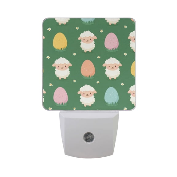 Cute Sheep with Easter Eggs LED Night Light Sensor Lamp Plug-in Adjustable Brightness 2 Pack