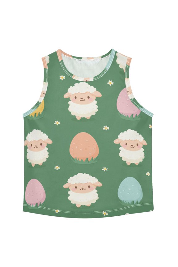 Cute Sheep with Easter Eggs Vest Undershirt Tank Top Sleeveless Quick Dry 6Y
