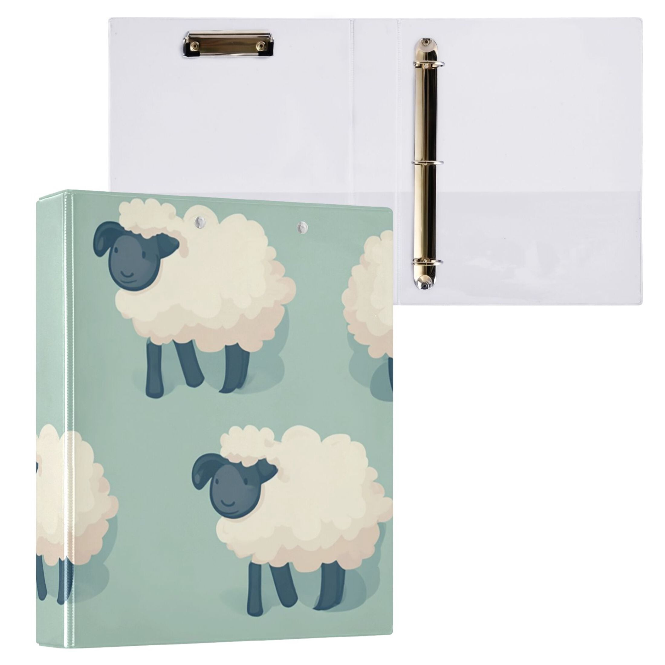 Cute Sheeps 3 Ring Binders 1.5 inch Hardcover File Folders with Interior Pockets A4 Size Organizer for School Office Hospital