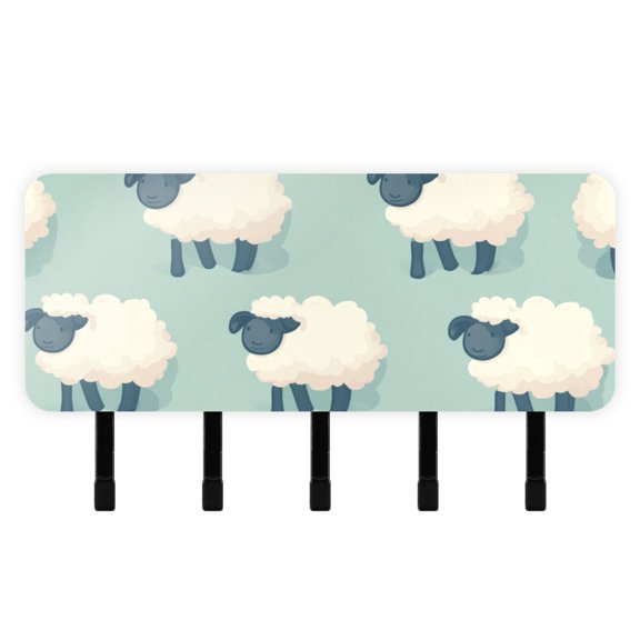 Cute Sheeps Key Holder for Wall Mail Holder Organizer with 5 Key Hooks Wall Mount Key Rack with Shelf