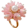 thumbnail image 1 of Cute Shell Pearl Flower Statement Ring for Women Gold Plated Dainty Petal Leaf Floral Wedding Promise Expandable Adjustable Open Wrap Finger Rings Comfort Fit Holiday Jewelry, 1 of 12