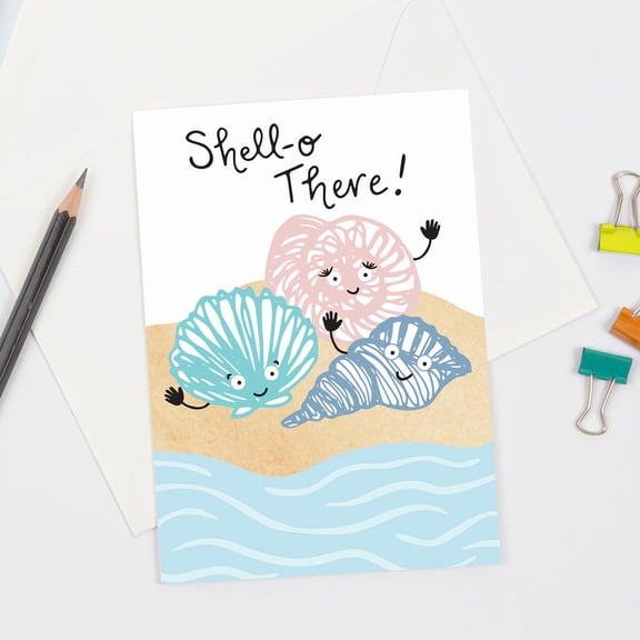 Cute "Shell-o There!" Greeting Card Adorable Sea Shell Design Envelope Included, Blank Inside Perfect for Fun Messages, Greetings, or Just Because
