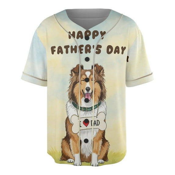 Cute Shetland Sheepdog Loves Dad Happy Father's Day All Over Print 3D Baseball Shirt Sheltie Dog Lover Gifts Softball Sport - 12008