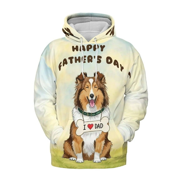 Cute Shetland Sheepdog Loves Dad Happy Father's Day All Over Print 3D Hoodie Unisex Merch Hoodies Sheltie Dog Lover Gifts - 12008