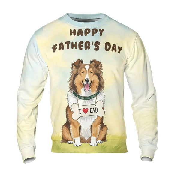 Cute Shetland Sheepdog Loves Dad Happy Father's Day All Over Print 3D Sweatshirt Unisex Merch Sheltie Dog Lover Gifts - 12008
