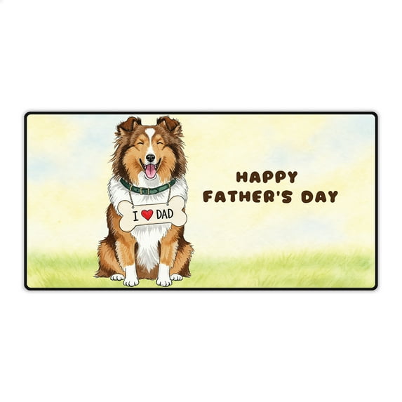 Cute Shetland Sheepdog Loves Dad Happy Father's Day Desk Mat Full Keyboard Mouse Pad Sheltie Dog Lover Gifts Large Mousepad - 12008
