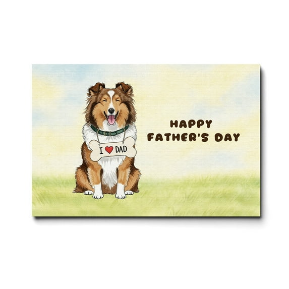 Cute Shetland Sheepdog Loves Dad Happy Father's Day Horizontal Matte Canvas Poster Sheltie Dog Lover Gifts Wall Art Home Decor - 12008