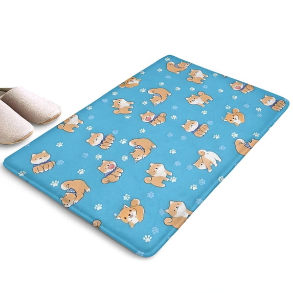 Cute Shiba Inu Flannel Non Slip Door Rugs,Washable Door Mats Indoor,Decorative Door Mats,Dirt-Resistant and Absorbent Doormat for Entrance,Bedroom,Kitchen,Bathroom,31.5x17in(80x43cm)