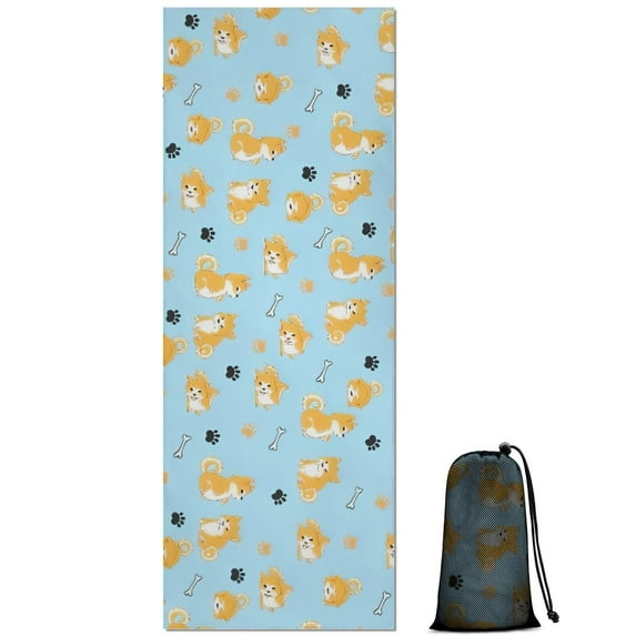 Cute Shiba Inu Hot Yoga Mat Towel Non Slip for Hot Yoga - Quick-Drying Yoga Mat Cover with 4 Corner Pockets with Travel Bag - Hot Yoga Towel Non Slip 74"x26"
