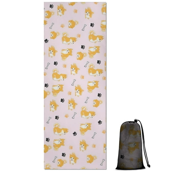 Cute Shiba Inu Hot Yoga Mat Towel Non Slip for Hot Yoga - Quick-Drying Yoga Mat Cover with 4 Corner Pockets with Travel Bag - Hot Yoga Towel Non Slip Grip Moisture Wicking Sweat 70"x26"