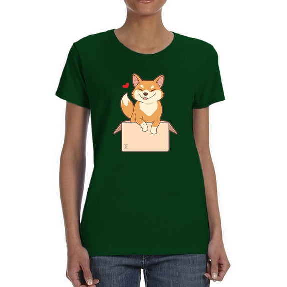 Cute Shiba Inu In Box T-Shirt Women -Image by Shutterstock, Female 5X-Large