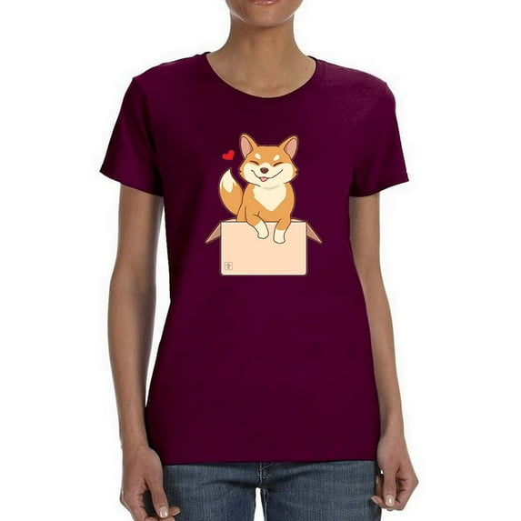 Cute Shiba Inu In Box T-Shirt Women -Image by Shutterstock, Female Large