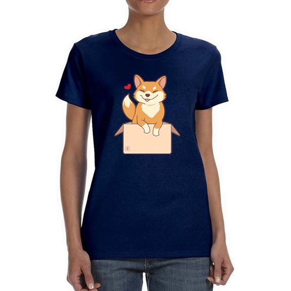 Cute Shiba Inu In Box T-Shirt Women -Image by Shutterstock, Female Medium