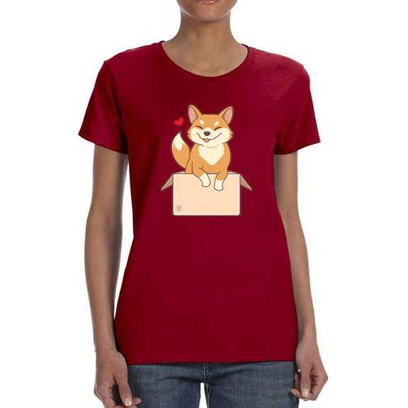 Cute Shiba Inu In Box T-Shirt Women -Image by Shutterstock, Female Medium