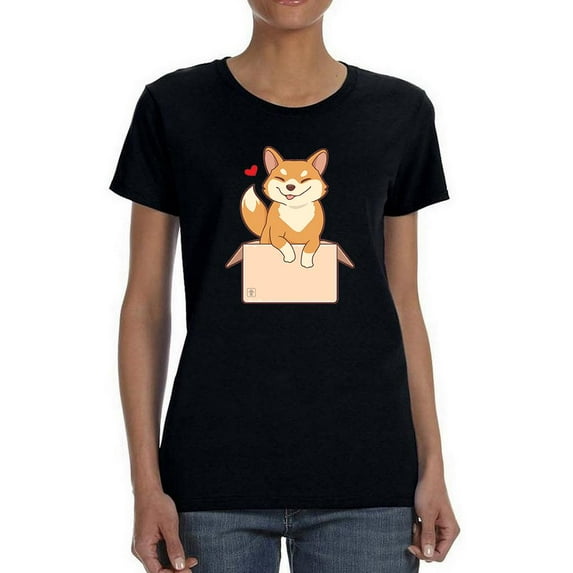 Cute Shiba Inu In Box T-Shirt Women -Image by Shutterstock, Female XX-Large