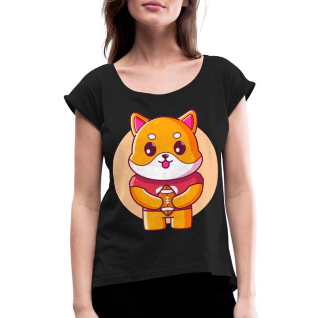 Cute Shiba Inu Rugby American Football Women's Roll Cuff T-Shirt Rolled ...