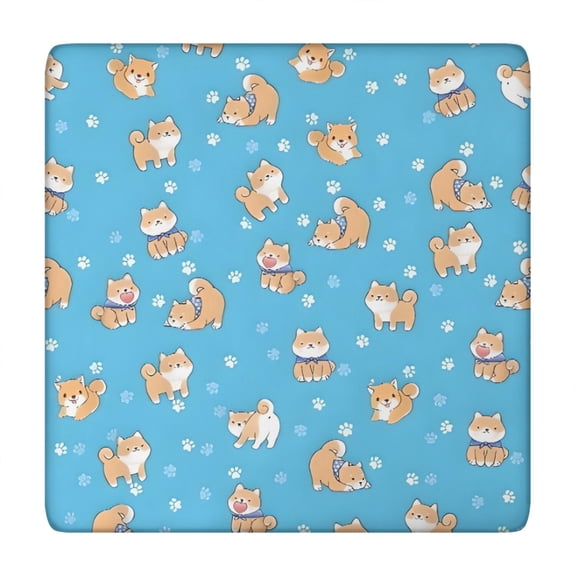 Cute Shiba Inu Square Fitted Tablecloth with Elastic Edge,Square Table Cover,Washable Elastic Table Cover for Home Kitchen Party Decor 34"x34"