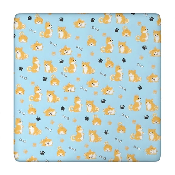 Cute Shiba Inu Square Fitted Tablecloth with Elastic Edge,Square Table Cover,Washable Elastic Table Cover for Home Kitchen Party Decor 34"x34"