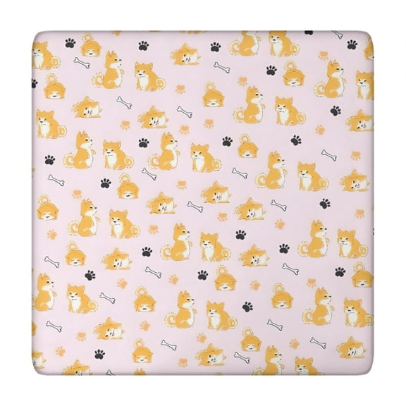 Cute Shiba Inu Square Fitted Tablecloth with Elastic Edge,Square Table Cover,Washable Elastic Table Cover for Home Kitchen Party Decor 34"x34"